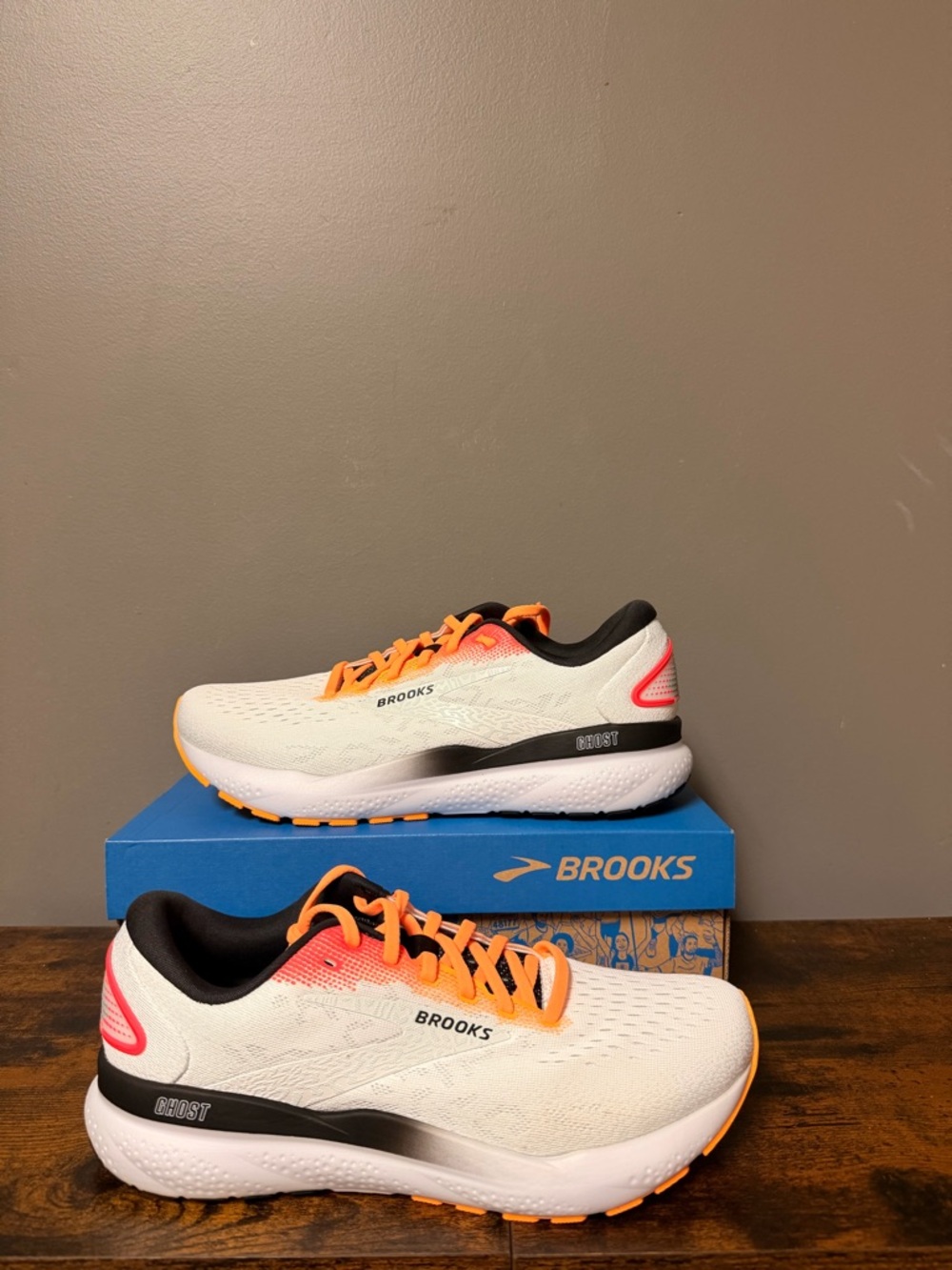 Brooks Ghost Running Shoes - White with Orange Accents
